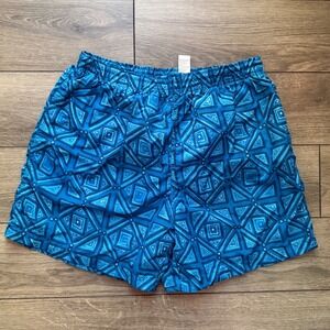 Basic‎ Editions Mens Blue Geometric Triangle Swim Trunks Shorts Mesh Lining L